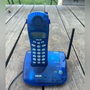 Vintage 90s VTech 900MHz Cordless See Thru Translucent Phone Indigo Blue